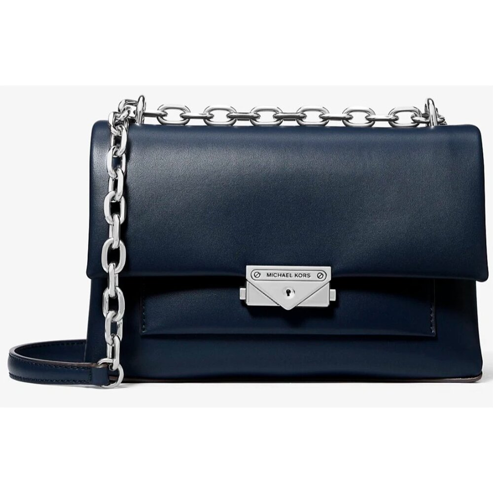 S Michael Kors Cece Medium Shoulder Bag Navy Faux Leather 35S3S0EF8O NWT $538